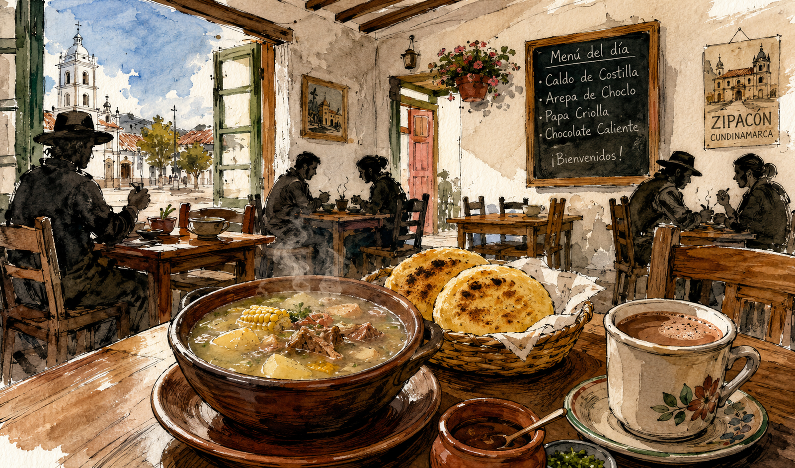 Restaurante Zipatrón: desayunos y almuerzos criollos frente al parque de Zipacón